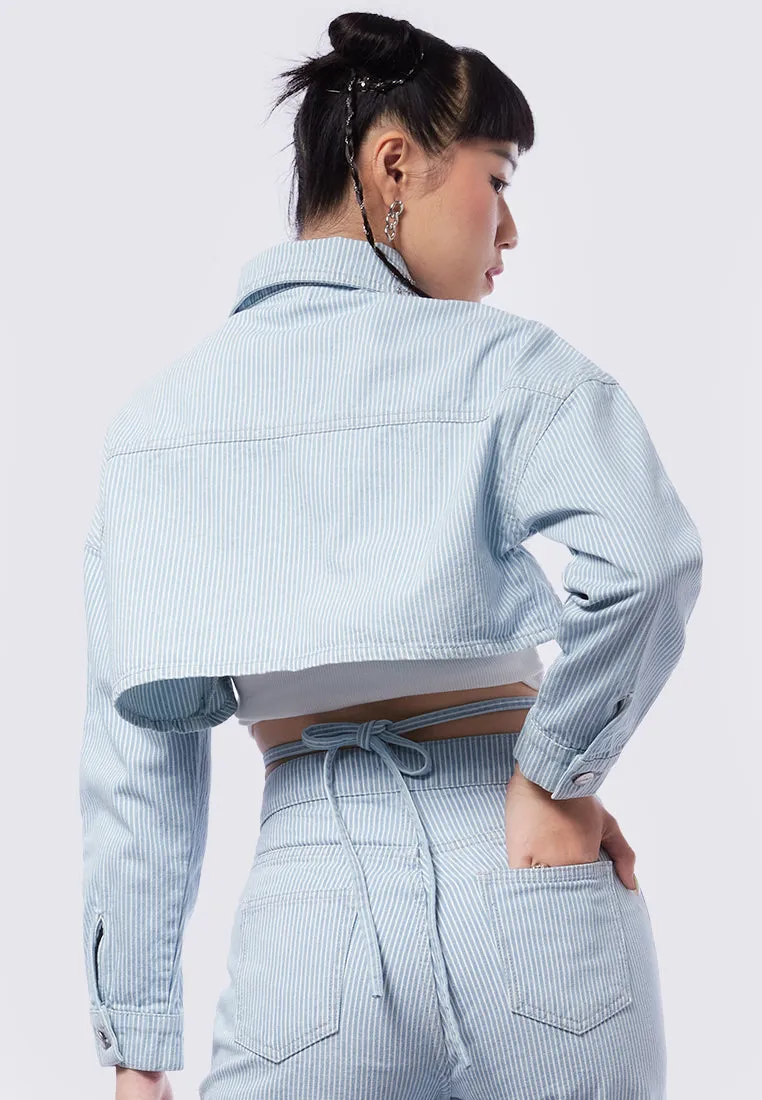 Striped Crop Denim Jacket