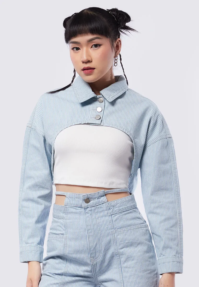 Striped Crop Denim Jacket