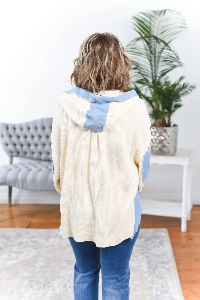 Suzanne Waffle Knit Denim Contrast Shacket