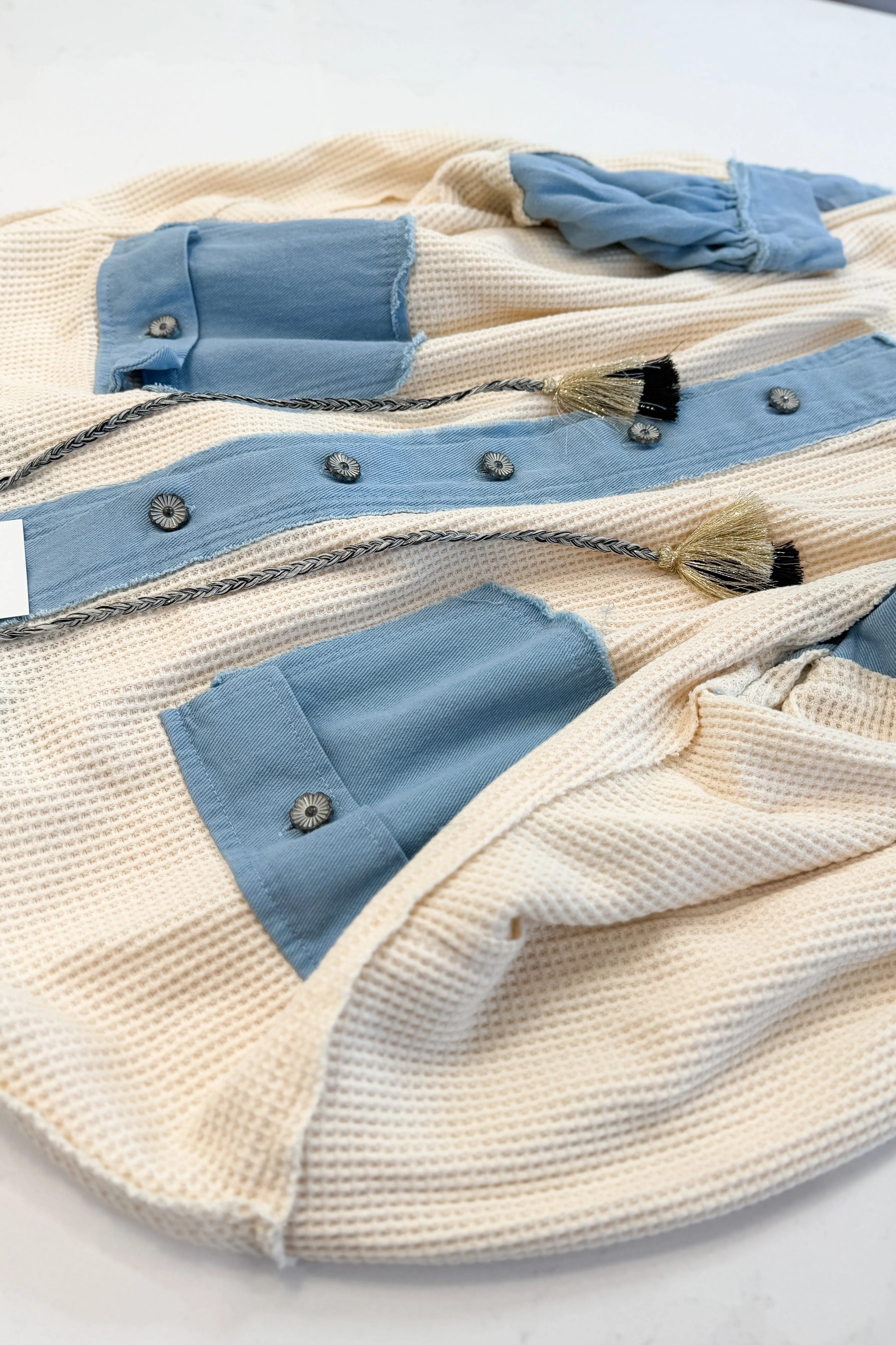 Suzanne Waffle Knit Denim Contrast Shacket