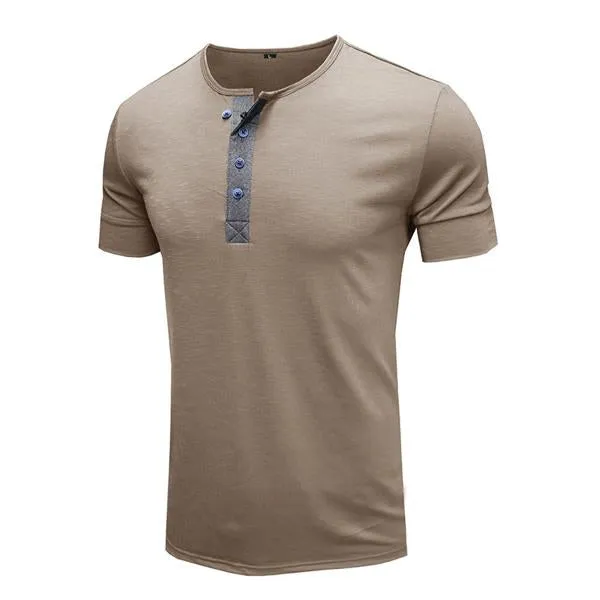 T-shirt Henley en coton à manches courtes et col rond