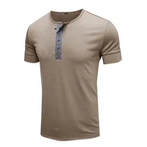 T-shirt Henley en coton à manches courtes et col rond