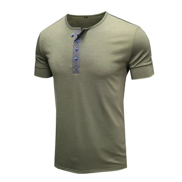 T-shirt Henley en coton à manches courtes et col rond