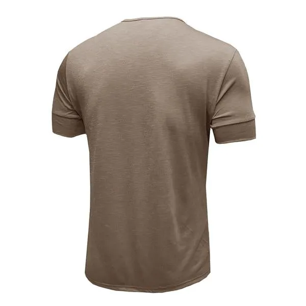 T-shirt Henley en coton à manches courtes et col rond