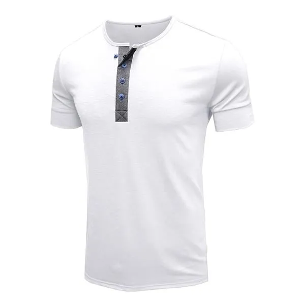 T-shirt Henley en coton à manches courtes et col rond