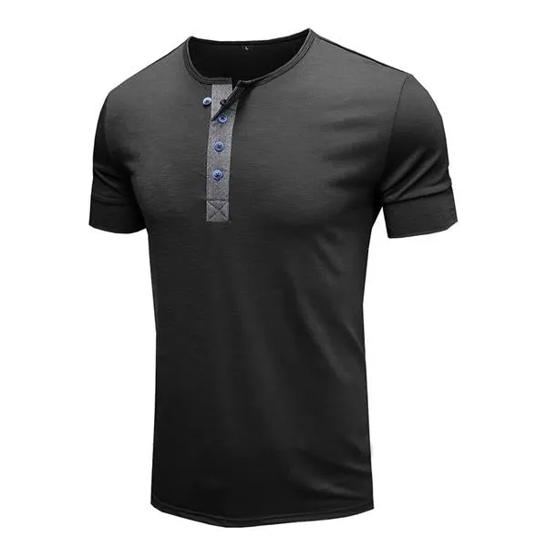 T-shirt Henley en coton à manches courtes et col rond