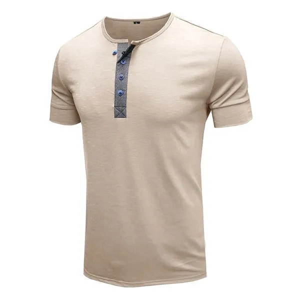 T-shirt Henley en coton à manches courtes et col rond