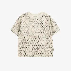 T-shirt manches courtes crème avec motif de mots croisés en jersey, bébé  || Cream short sleeves t-shirt with crosswords print in jersey, baby
