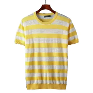 T Shirt Vintage Jaune Moutarde Rayure Col Coir