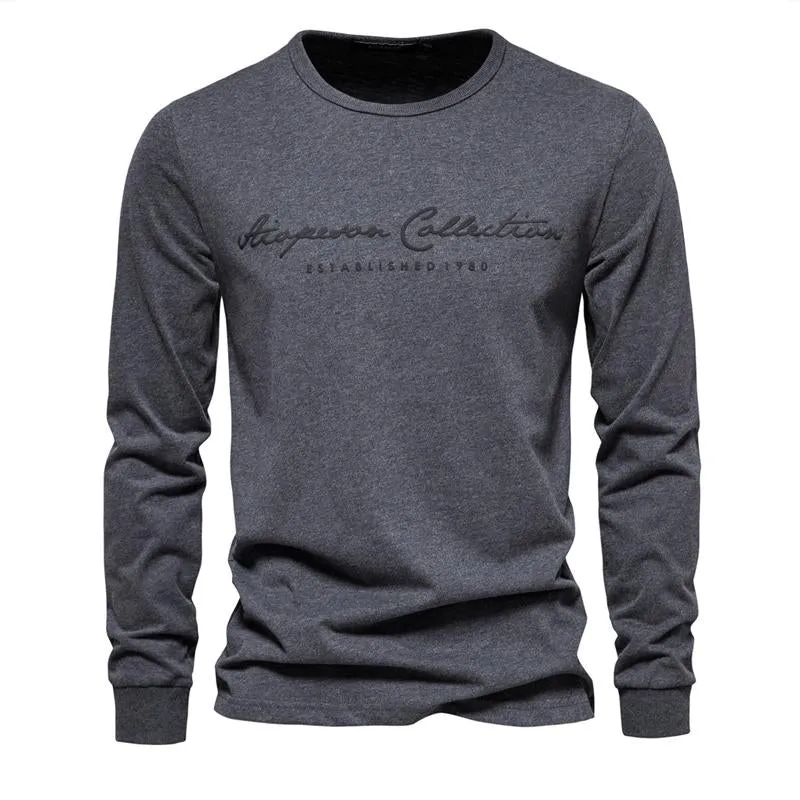 T-shirt vintage à manches longues et col rond en coton