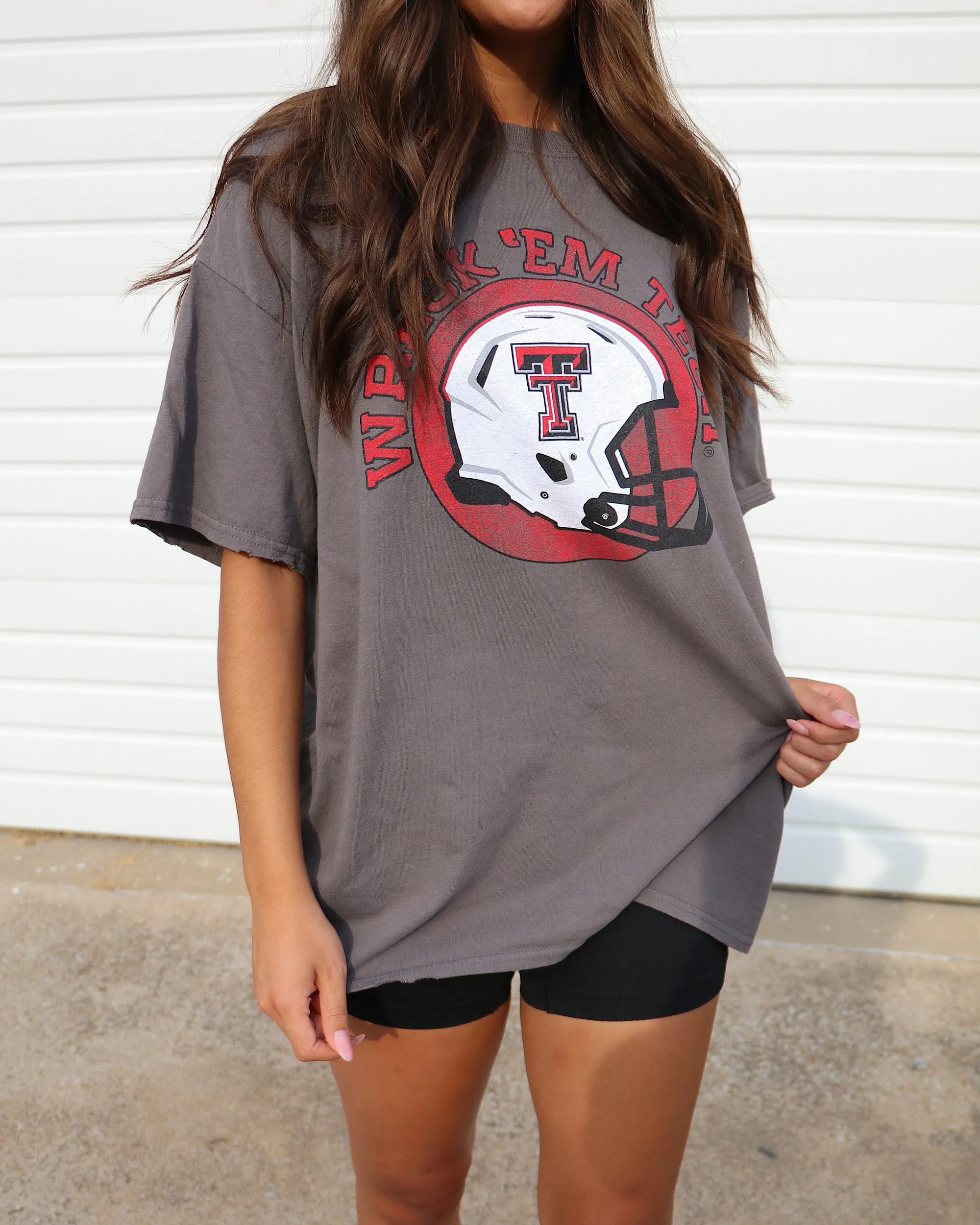 Texas Tech Helmet Circle Charcoal Thrifted Tee