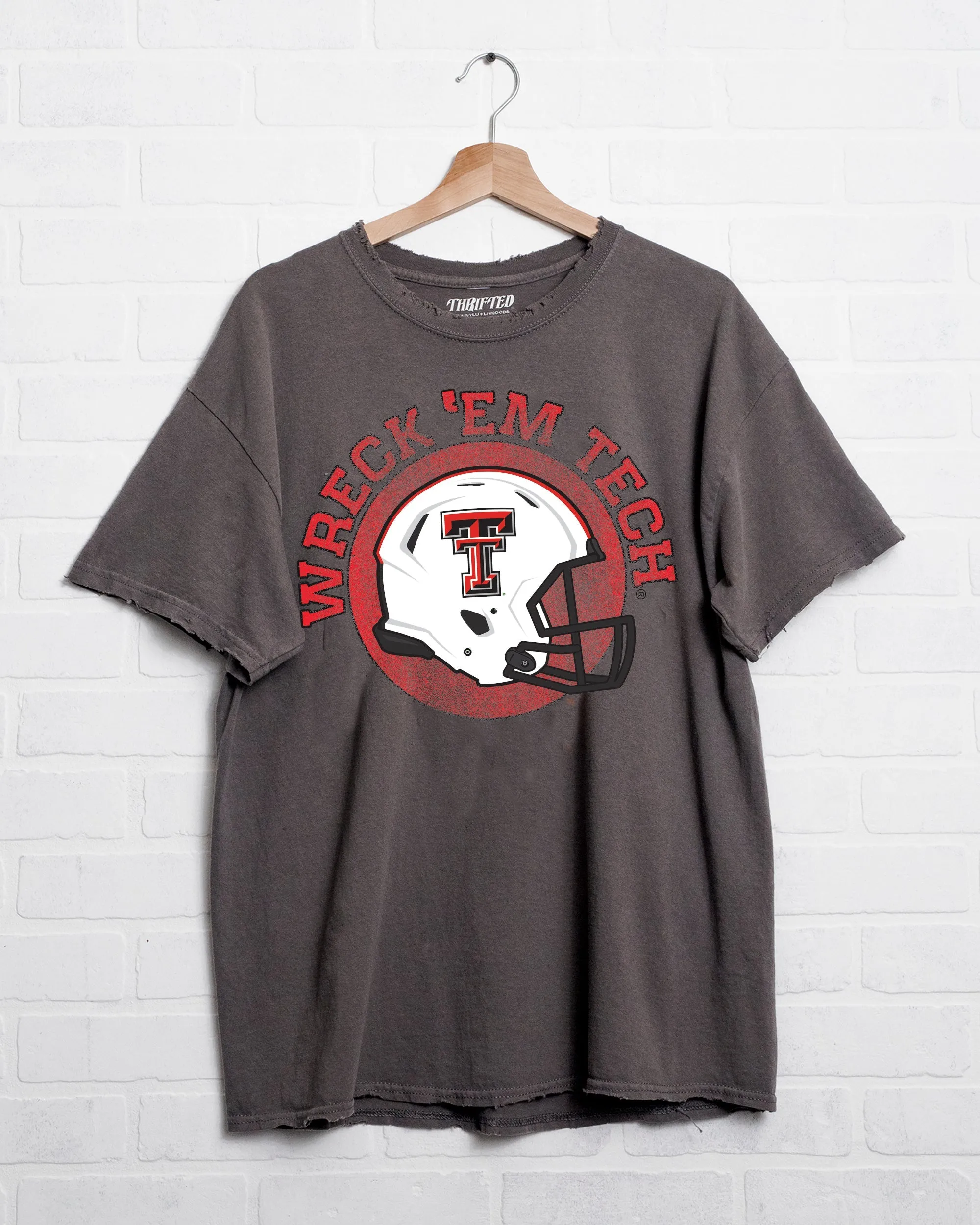 Texas Tech Helmet Circle Charcoal Thrifted Tee