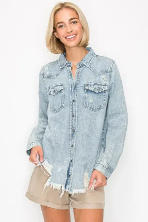 The Dutton Distressed Denim Top