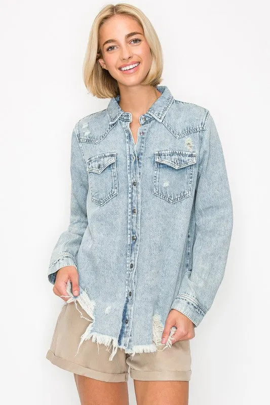 The Dutton Distressed Denim Top