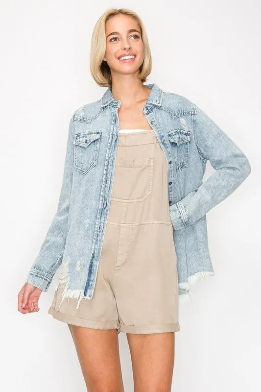 The Dutton Distressed Denim Top