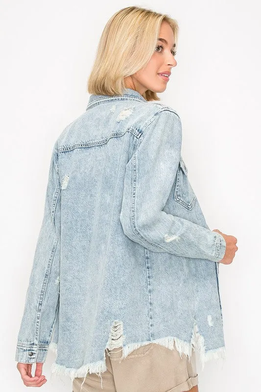 The Dutton Distressed Denim Top