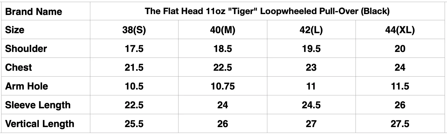 The Flat Head 11oz "Tiger" Loopwheeled Pull-Over (Black)