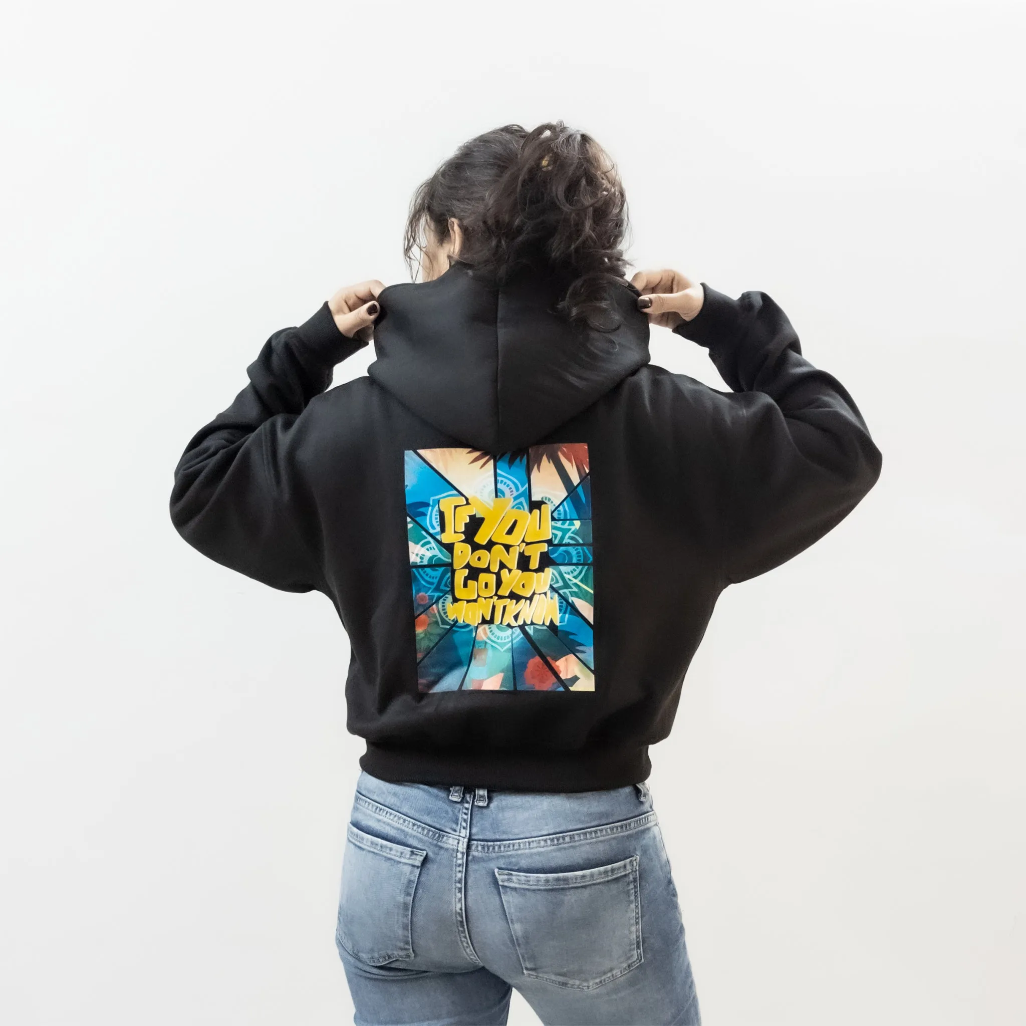 Traveler Printed Black Hoodie