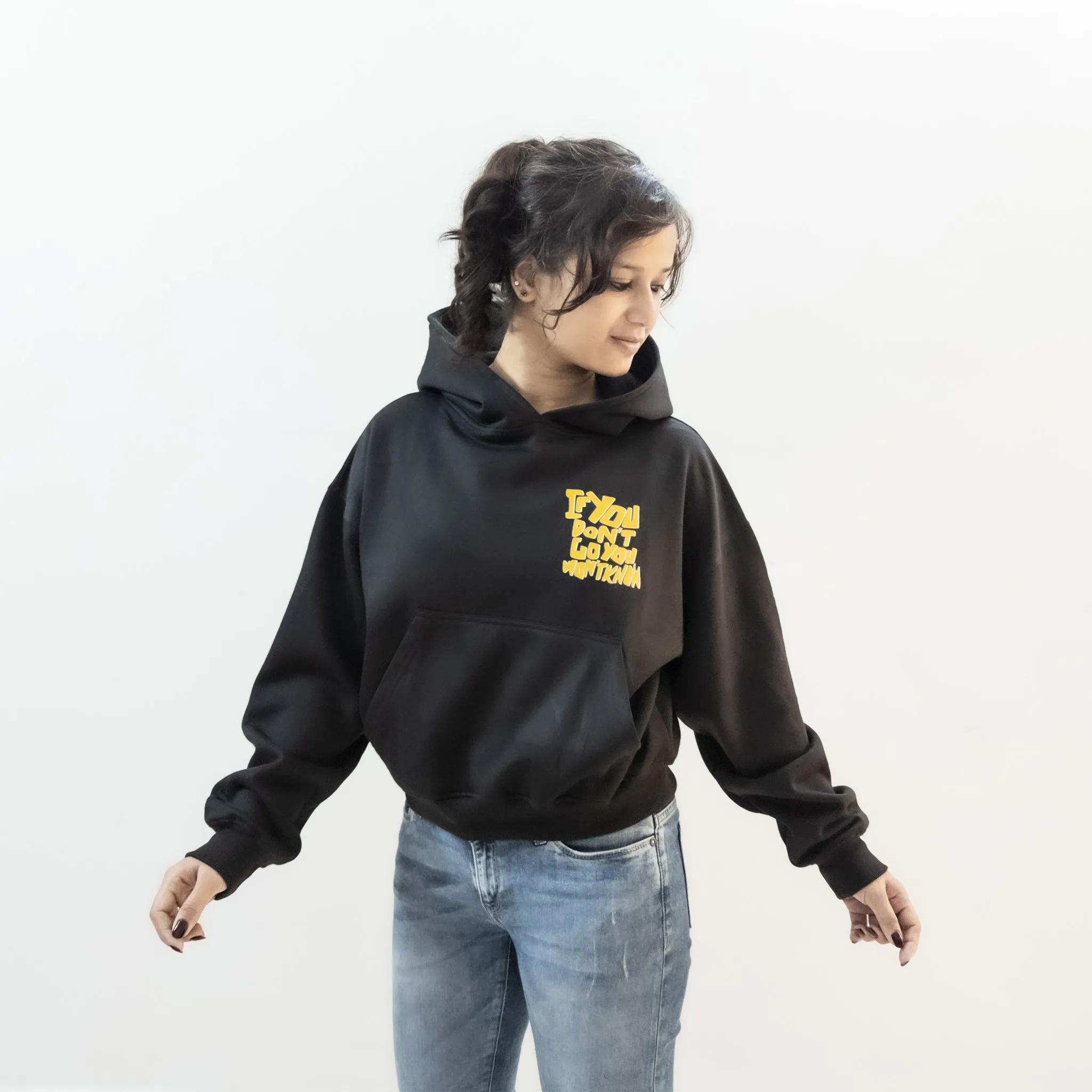 Traveler Printed Black Hoodie