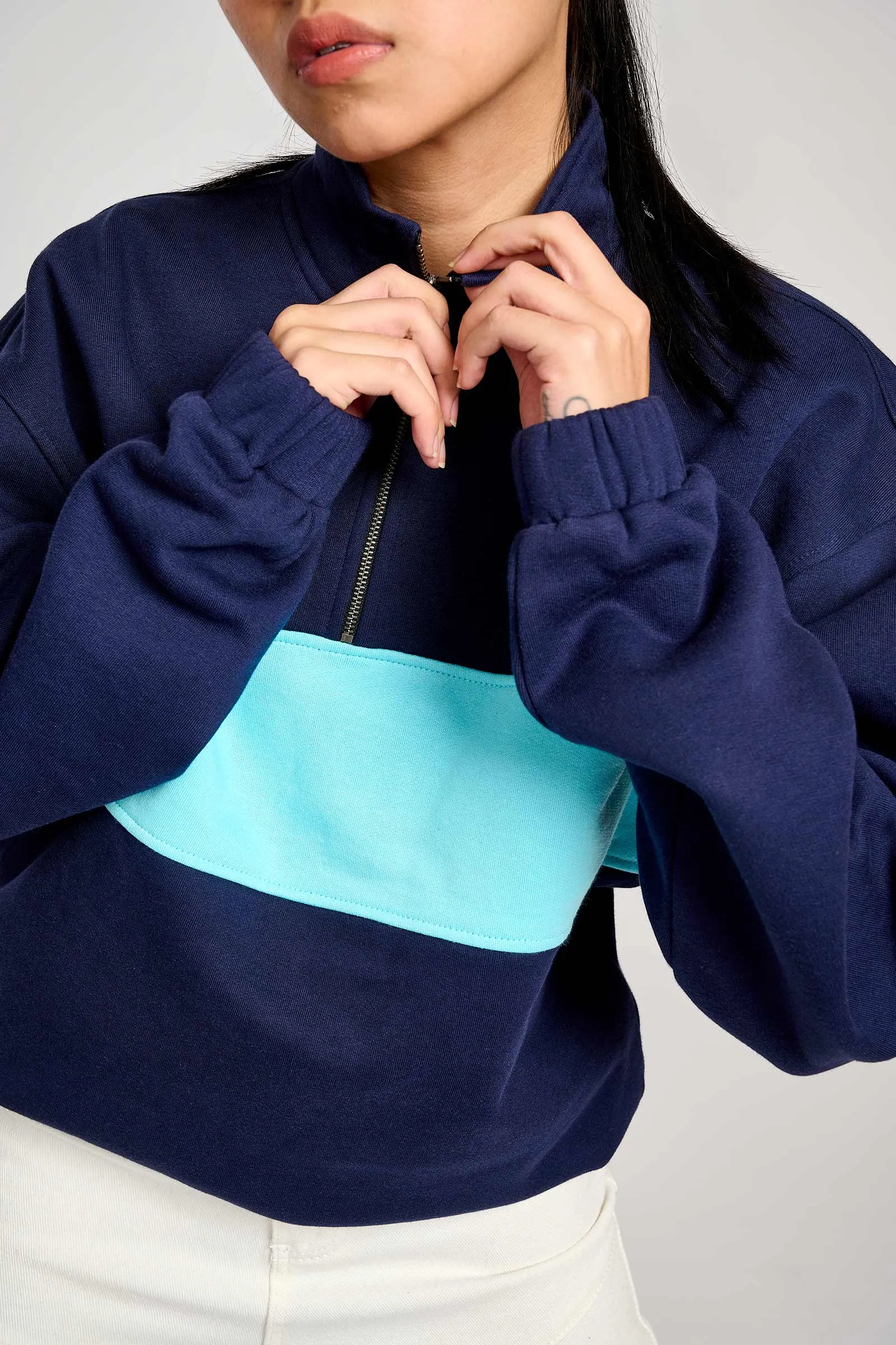 Two Blues Oversized Heavyweight High Neck Zipper
