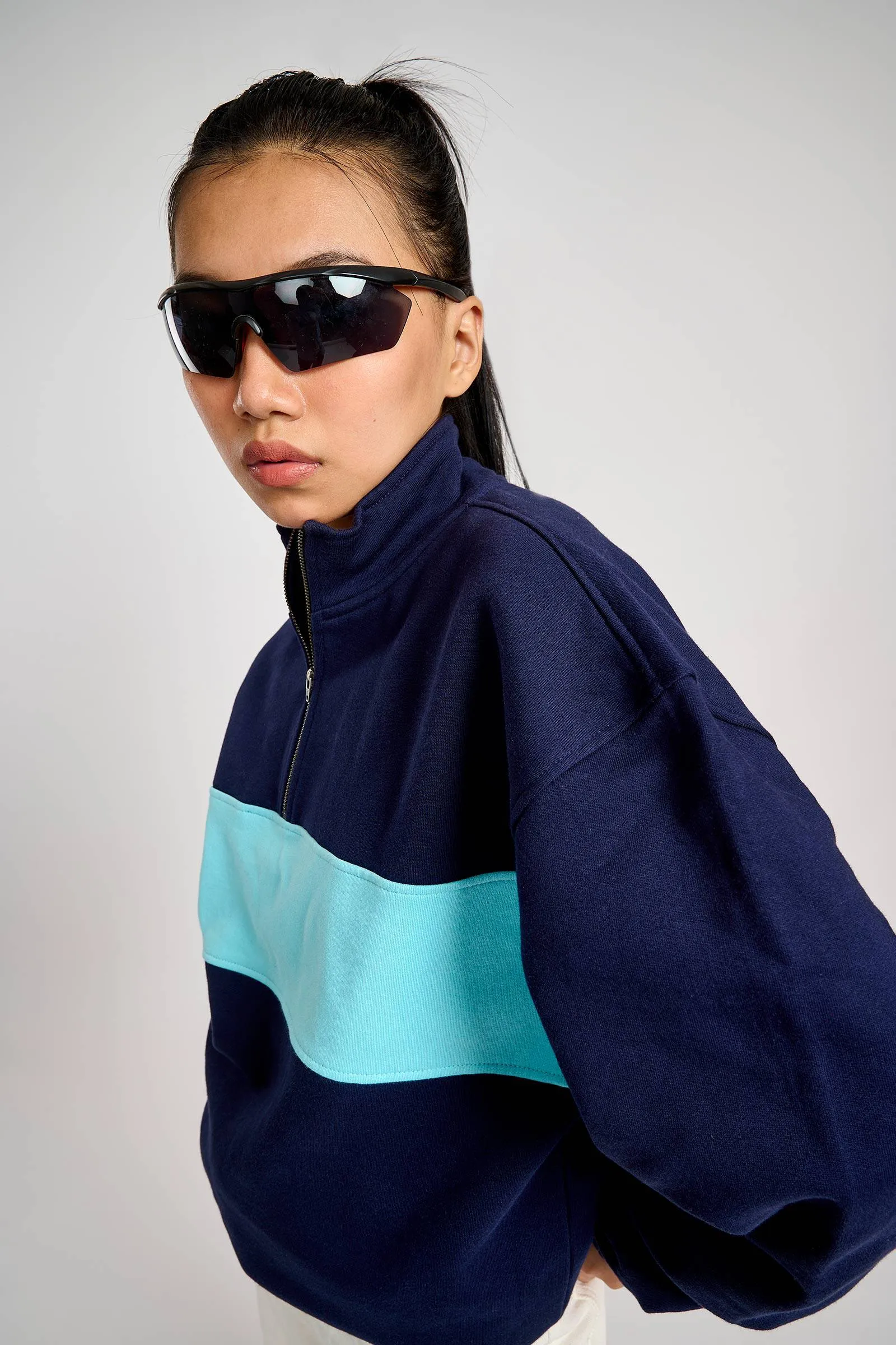 Two Blues Oversized Heavyweight High Neck Zipper