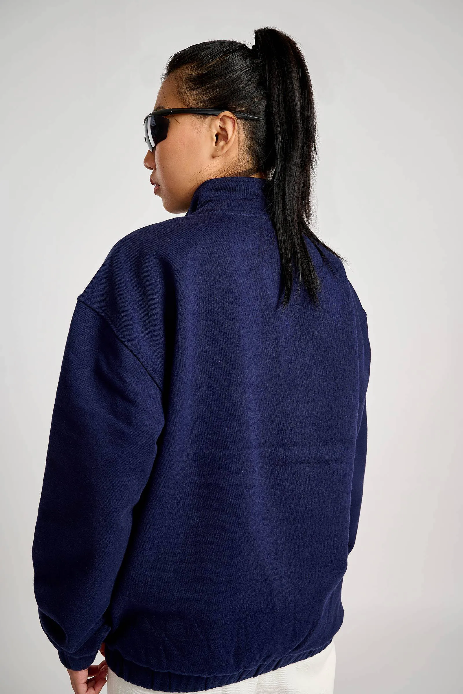 Two Blues Oversized Heavyweight High Neck Zipper
