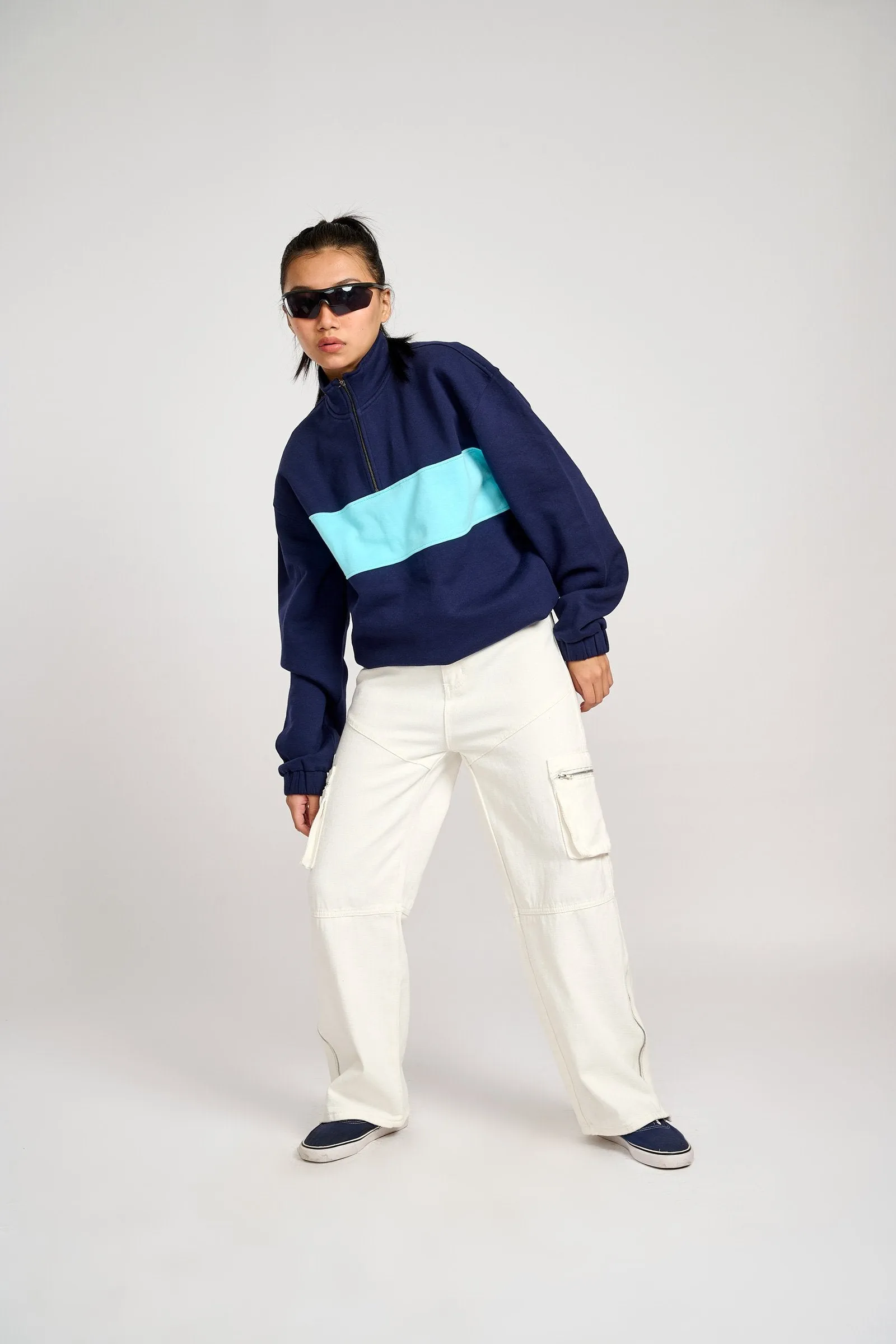 Two Blues Oversized Heavyweight High Neck Zipper