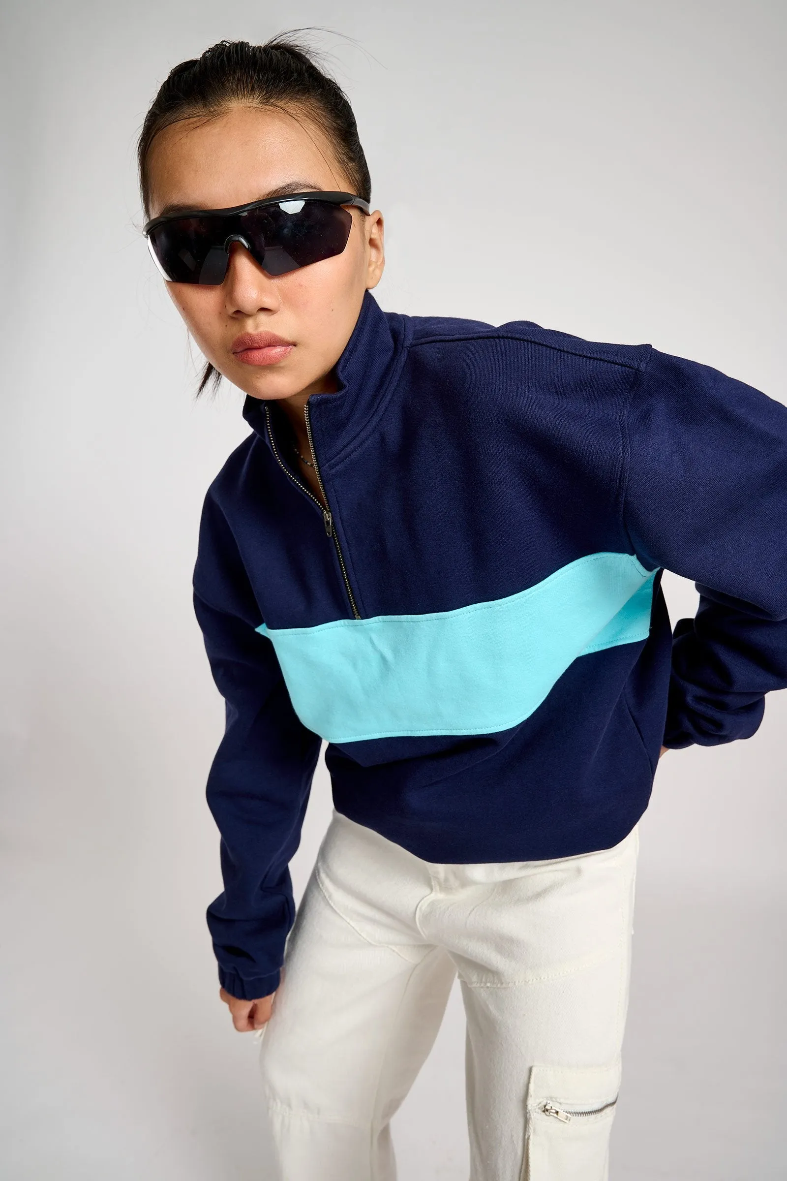 Two Blues Oversized Heavyweight High Neck Zipper