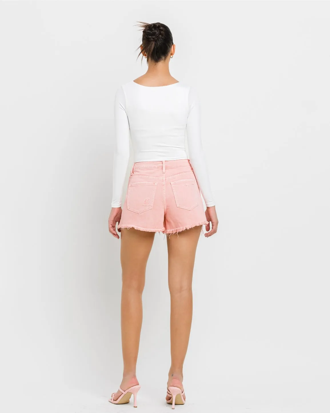 Vervet Frayed Hem Shorts- Pink