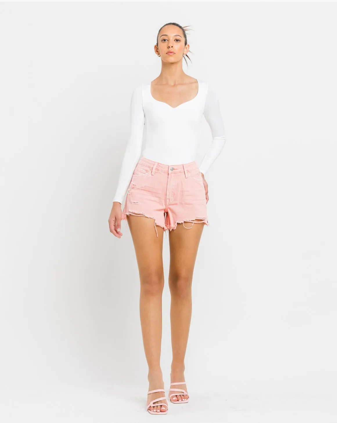 Vervet Frayed Hem Shorts- Pink