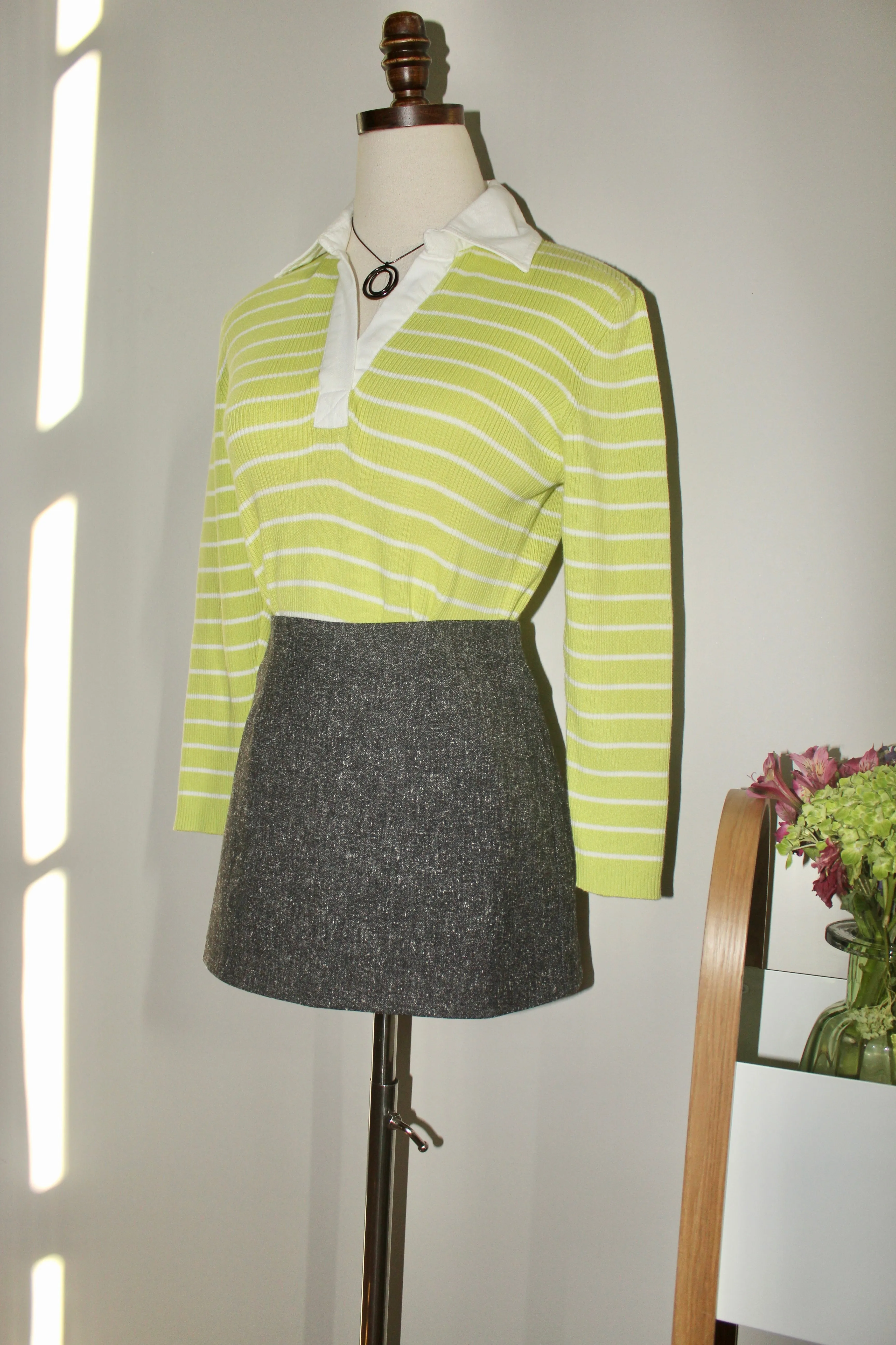 Vintage 90s Stripes Green Collared Polo Knit (M)