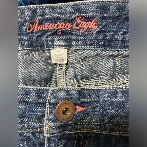 Vintage American Eagle 90’s Y2k Pink &amp; Denim Mini Skirt Size 8