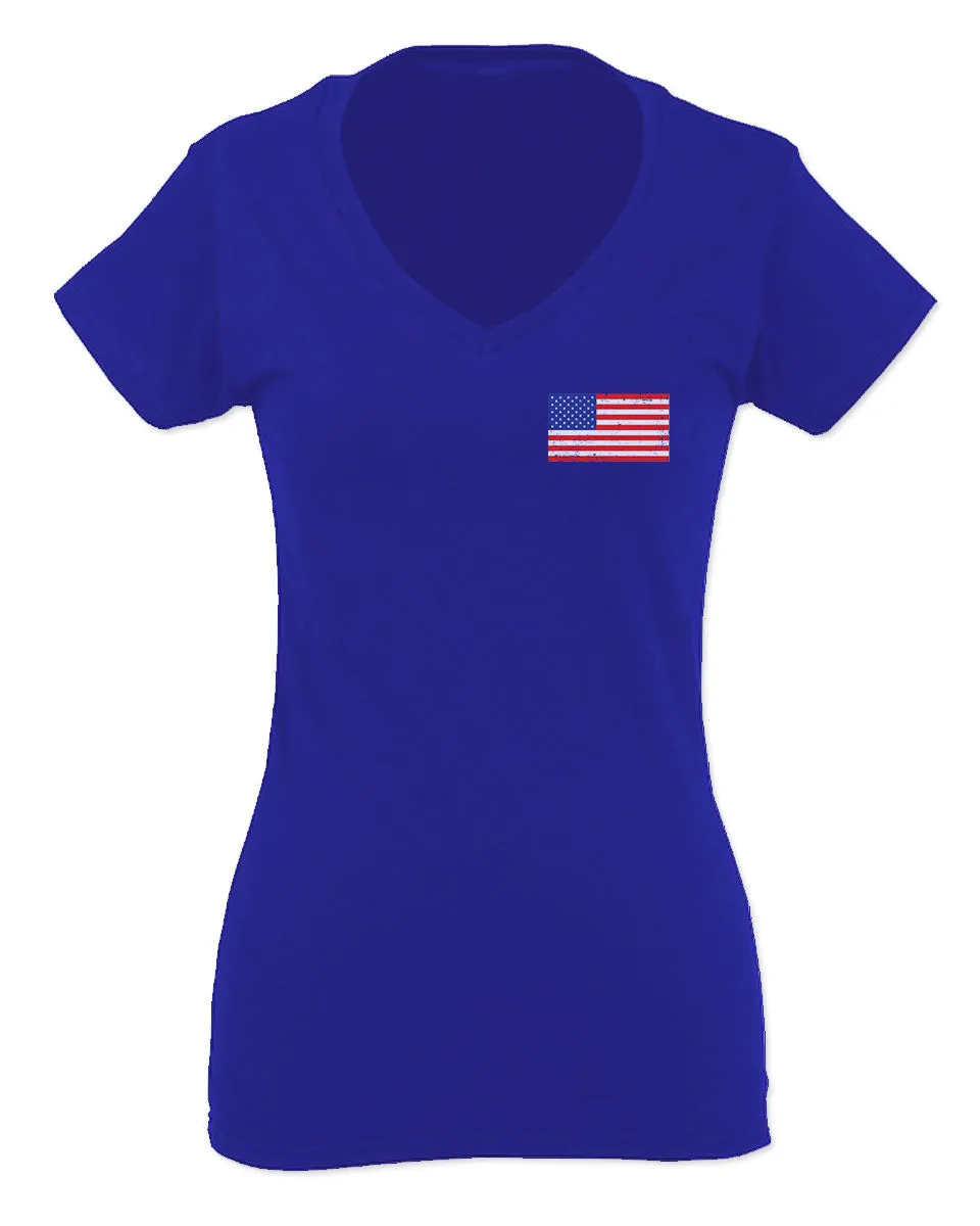 Vintage American Flag United States of America USA For Women V neck fitted T Shirt