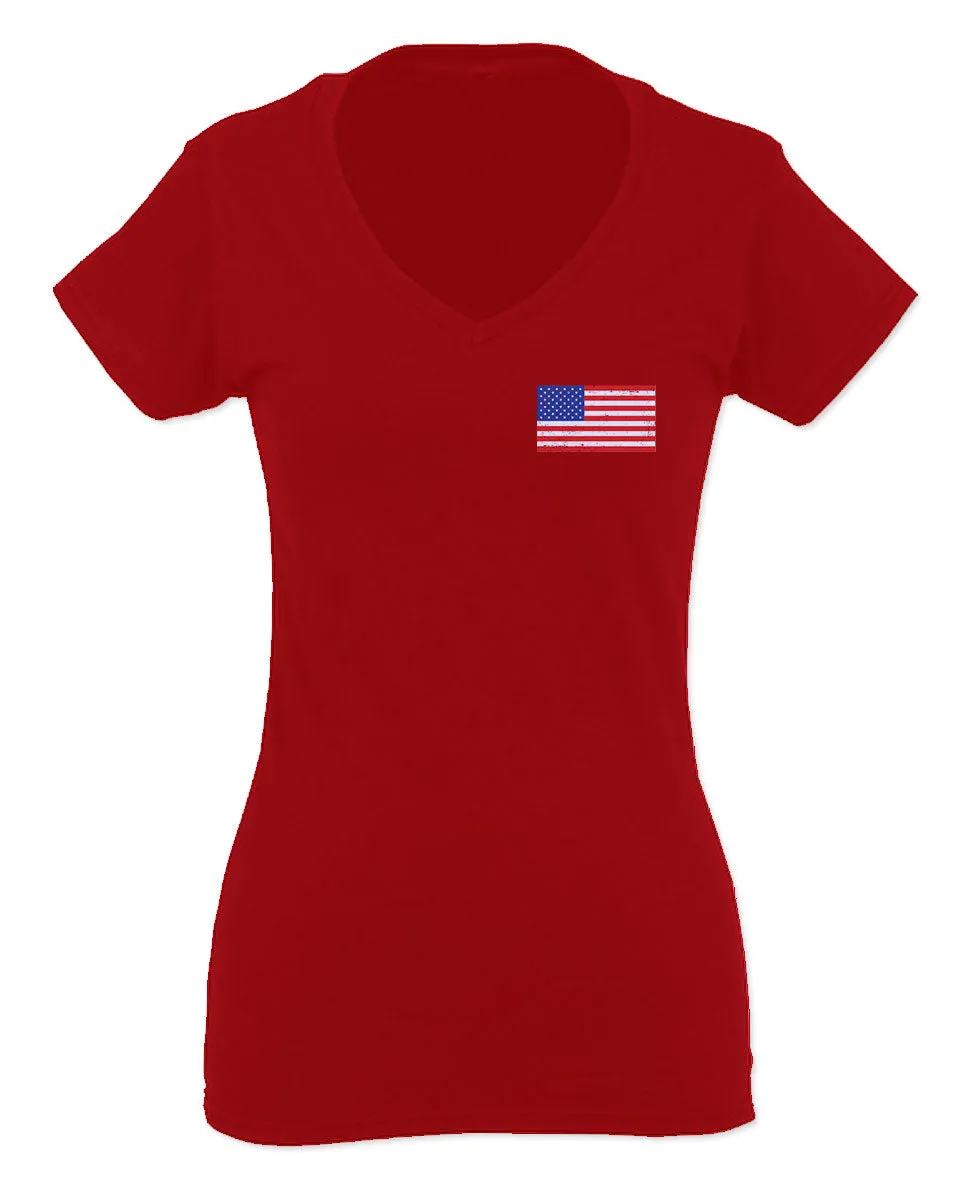 Vintage American Flag United States of America USA For Women V neck fitted T Shirt