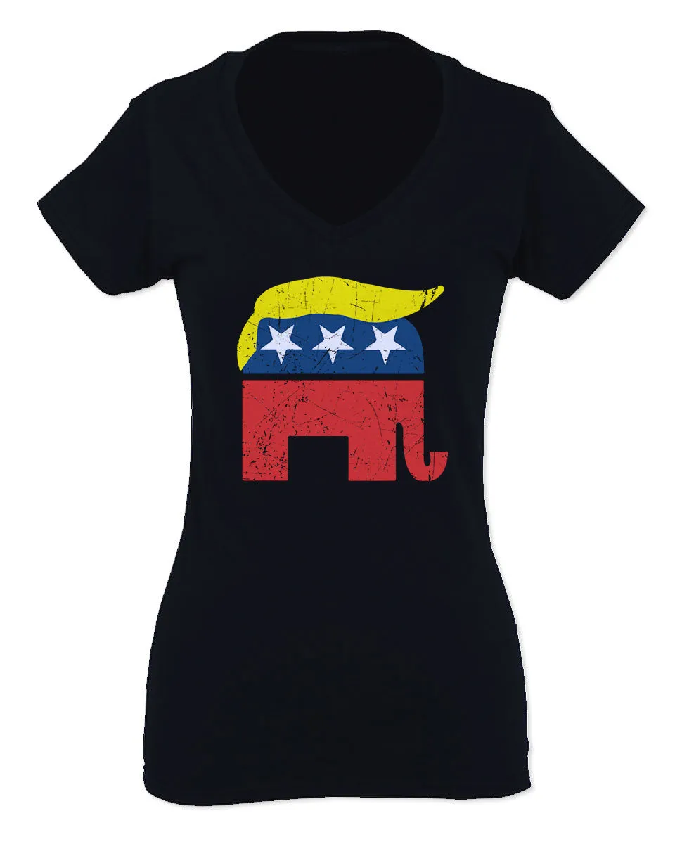 Vintage Elephant Republican Logo Trump Hair America For Women V neck fitted T Shirt