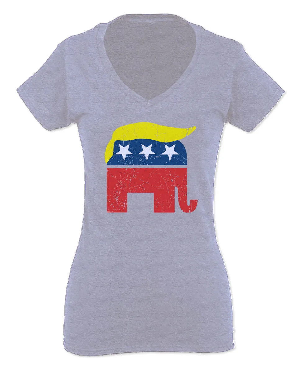 Vintage Elephant Republican Logo Trump Hair America For Women V neck fitted T Shirt