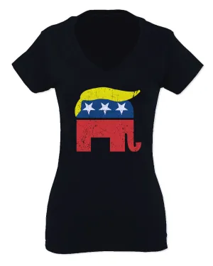 Vintage Elephant Republican Logo Trump Hair America For Women V neck fitted T Shirt