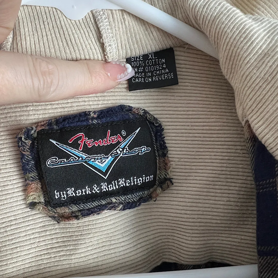 Vintage Fender Flannel Hoodie w/ Long Sleeve