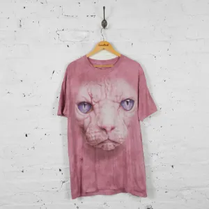 Vintage Tie Dye Cat T-shirt - Pink - L