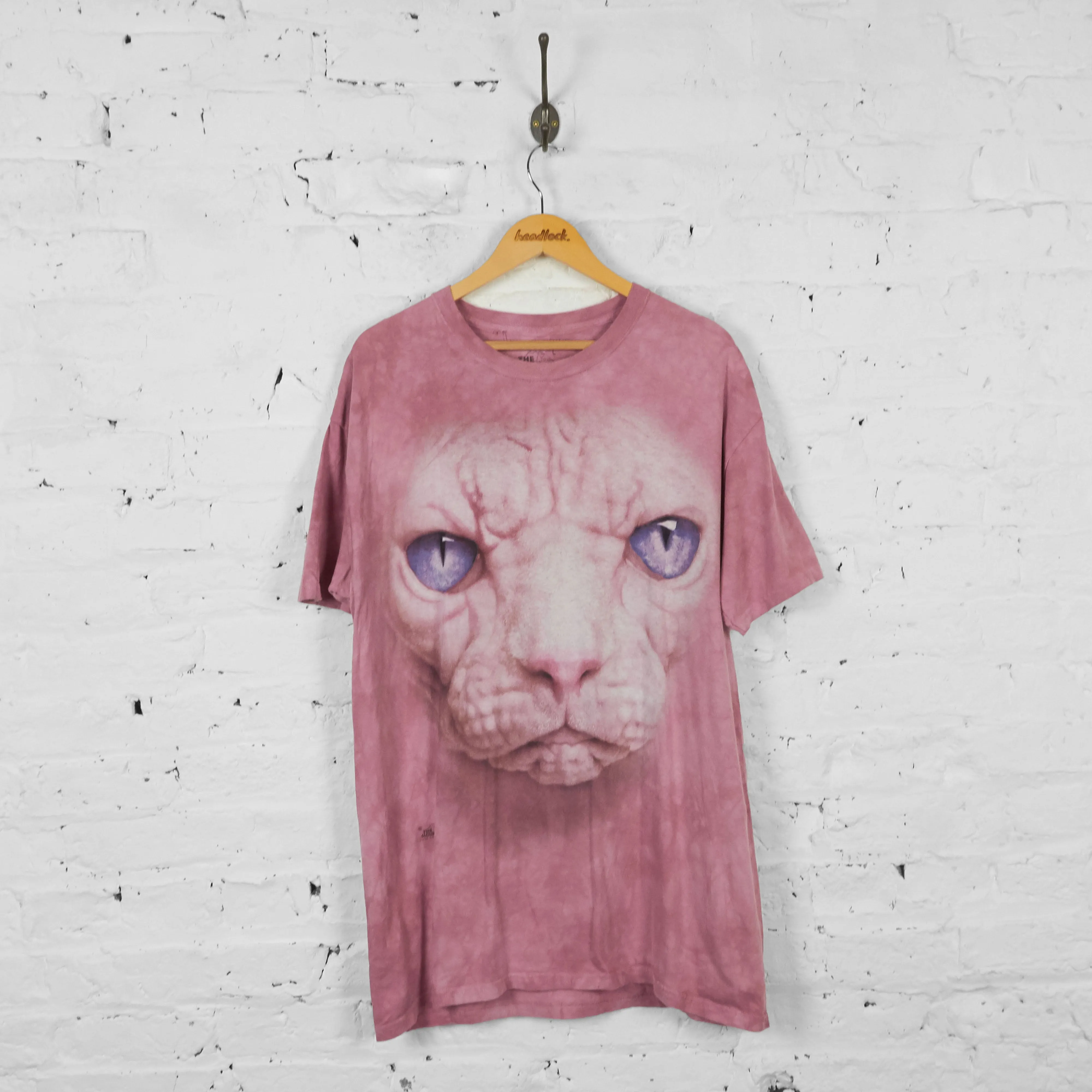 Vintage Tie Dye Cat T-shirt - Pink - L