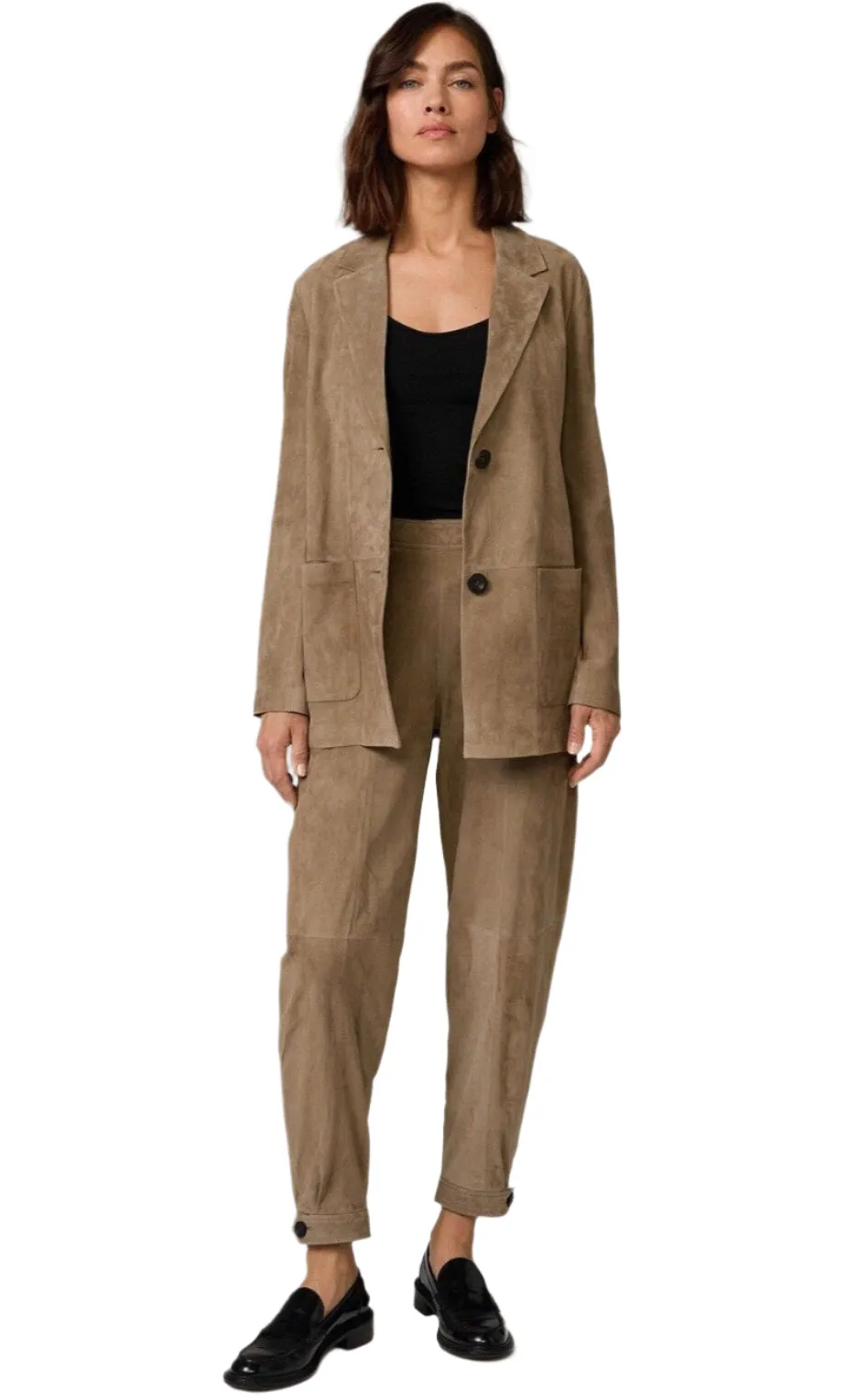 Vintage Women's Genuine Suede Leather High Waist Cuffed Pants – Tan Beige, Size 27x28.5