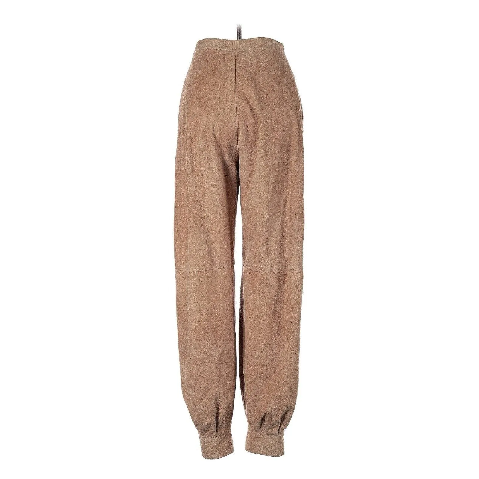 Vintage Women's Genuine Suede Leather High Waist Cuffed Pants – Tan Beige, Size 27x28.5