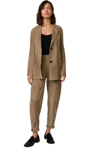 Vintage Women's Genuine Suede Leather High Waist Cuffed Pants – Tan Beige, Size 27x28.5