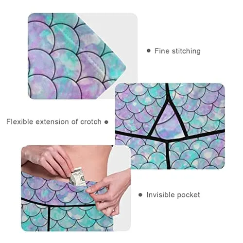 visesunny High Waist Yoga Pants with Pockets Beautiful Rainbow Mermaid Scale Buttery Soft Tummy Control Running Workout Pants 4 Way Stretch Pocket Leggings