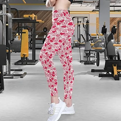 visesunny High Waist Yoga Pants with Pockets Cute Heart Buttery Soft Tummy Control Running Workout Pants 4 Way Stretch Pocket Leggings