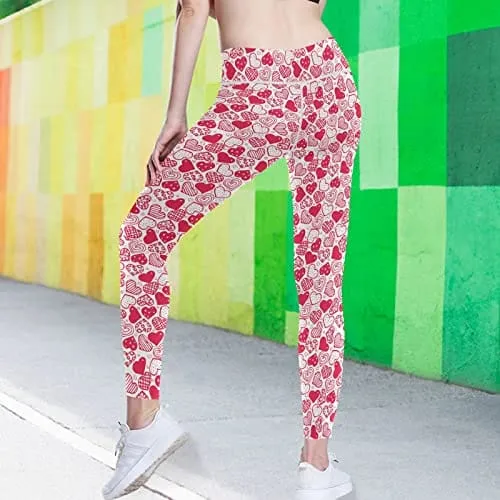 visesunny High Waist Yoga Pants with Pockets Cute Heart Buttery Soft Tummy Control Running Workout Pants 4 Way Stretch Pocket Leggings