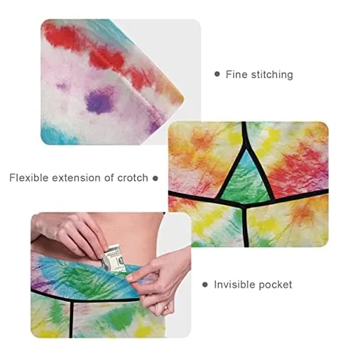 visesunny High Waist Yoga Pants with Pockets Rainbow Tie Dye Pattern Buttery Soft Tummy Control Running Workout Pants 4 Way Stretch Pocket Leggings