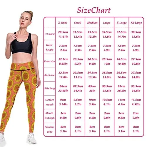 visesunny High Waist Yoga Pants with Pockets Sunflower and Bee Buttery Soft Tummy Control Running Workout Pants 4 Way Stretch Pocket Leggings
