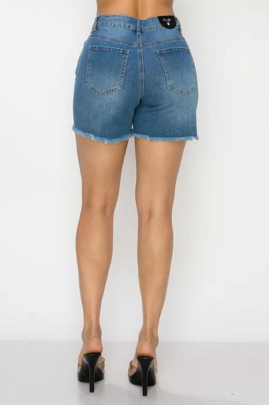 W L Medium Frayed Hem Distressed Denim Short