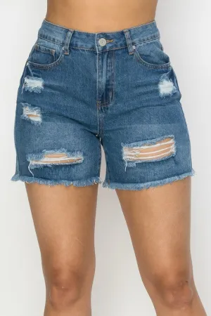 W L Medium Frayed Hem Distressed Denim Short